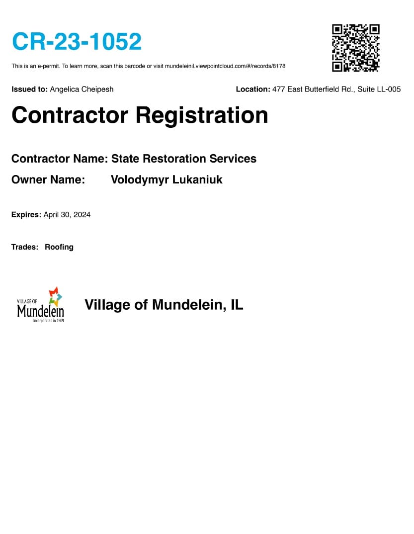 General Contractors License Village of Mundelein - State Restoration Services